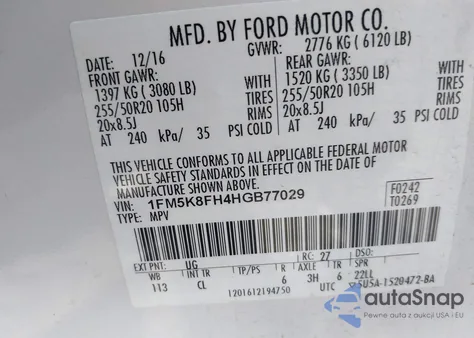 2017 Ford Explorer Limited from USA, damaged, VIN 1FM5K8FH4HGB77029